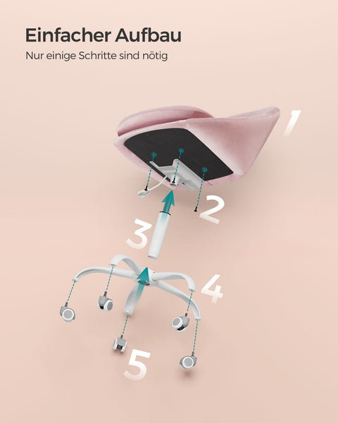Rootz Swivel Chair - Pastel Pink Velvet Chair - Rolling Chair - Steel Frame - 28 kg/m3 Foam Padding - Adjustable Height - 60cm x 60cm x (80-90)cm