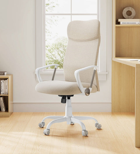 Rootz Upholstered Office Chair - Height Adjustable - Tiltable - Cappuccino Beige - Steel - Foam Padding - 64cm x 64cm x (110-120cm)