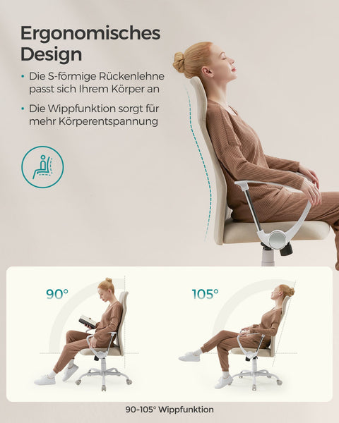 Rootz Upholstered Office Chair - Height Adjustable - Tiltable - Cappuccino Beige - Steel - Foam Padding - 64cm x 64cm x (110-120cm)