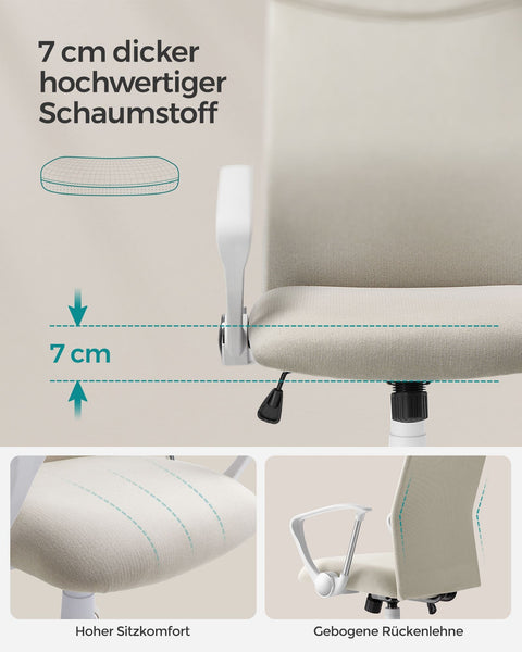 Rootz Upholstered Office Chair - Height Adjustable - Tiltable - Cappuccino Beige - Steel - Foam Padding - 64cm x 64cm x (110-120cm)