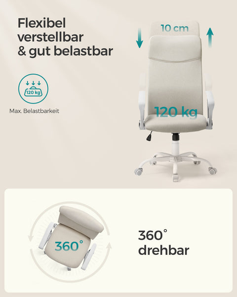 Rootz Upholstered Office Chair - Height Adjustable - Tiltable - Cappuccino Beige - Steel - Foam Padding - 64cm x 64cm x (110-120cm)