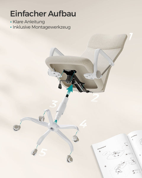 Rootz Upholstered Office Chair - Height Adjustable - Tiltable - Cappuccino Beige - Steel - Foam Padding - 64cm x 64cm x (110-120cm)