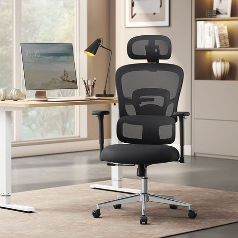 Rootz Ergonomic Office Chair - Ink Black - Steel - PU Leather - Adjustable Height - 70cm x 70cm x (117-125cm) - 150kg Capacity
