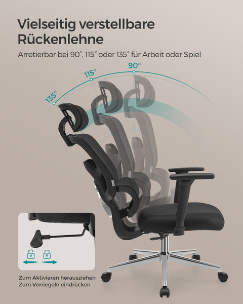 Rootz Ergonomic Office Chair - Ink Black - Steel - PU Leather - Adjustable Height - 70cm x 70cm x (117-125cm) - 150kg Capacity