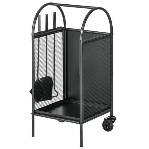 Rootz Log Basket Stand with Wheels - Wood Holder - Firewood Rack - Keeps Wood Dry - 37.5 x 37.5 x 80 cm