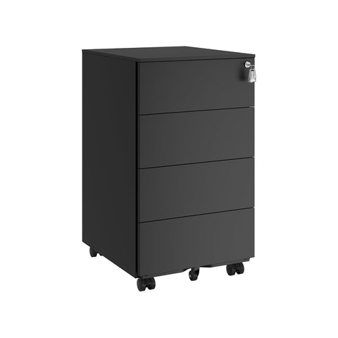 Rootz Rolling Container with 4 Drawers - Storage Cart - Mobile Organizer - Steel Material - 45cm x 39cm x 55cm - Matte Black NdrFc