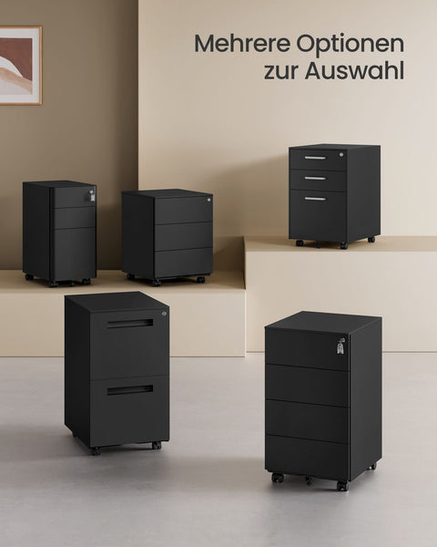 Rootz Rolling Container with 4 Drawers - Storage Cart - Mobile Organizer - Steel Material - 45cm x 39cm x 55cm - Matte Black NdrFc