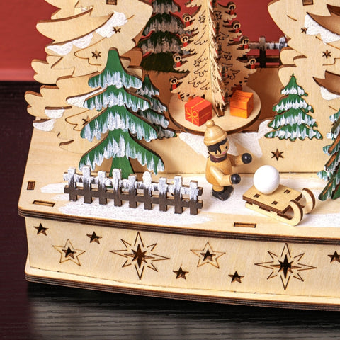 Rootz Christmas Village - Festive Forest Scene - Winter Landscape - 20 LED Lights - Table Mantel Decor - Natural Wood - 45cm x 12cm x 30cm