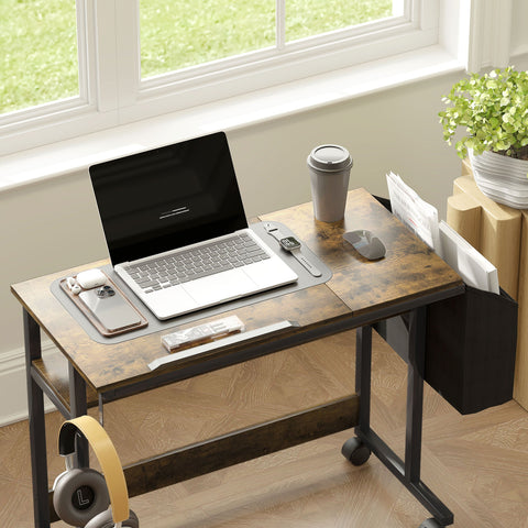 Rootz Height Adjustable Standing Desk - Tilting Table - Mobile Office Desk - Comfort & Storage - 92cm x 40cm x 67.5-104cm