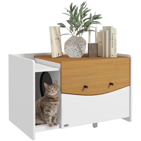 Rootz Cat Litter Box Cabinet - Stylish Cat House - Side Table - Extendable Cat Toilet - Sand Trap Mat - Chipboard - 78cm x 50cm x 51cm