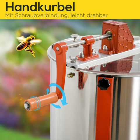 Rootz Honey Extractor - Stainless Steel Beekeeper Equipment - Manual Crank - Rustproof - Adjustable Legs - 54cm x 115cm - Silver