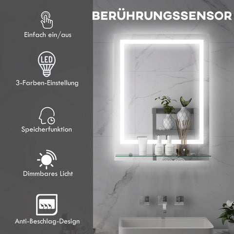 Rootz Bathroom Mirror LED Lighting - Illuminated Mirror - Lighted Vanity - Anti-Fog Function - 70cm x 50cm