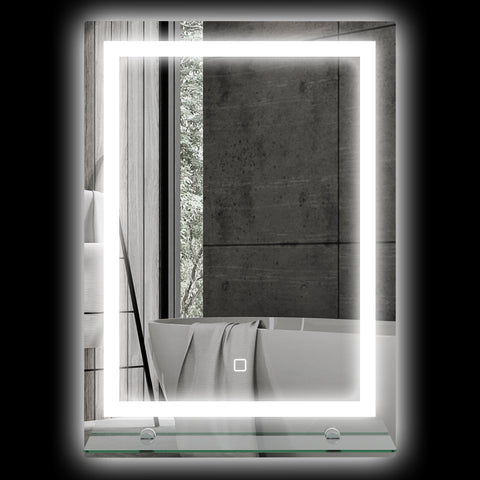 Rootz LED Bathroom Mirror - Dimmable - Anti-Fog Mirror - Touch Switch - Includes Shelf - 50cm x 2.7cm x 70cm - Modern Elegance