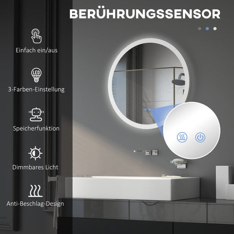 Rootz LED Bathroom Mirror - Wall Mounted Vanity Mirror - Adjustable Brightness - Memory Function - Defogging - IP44 - 60cm x 3cm