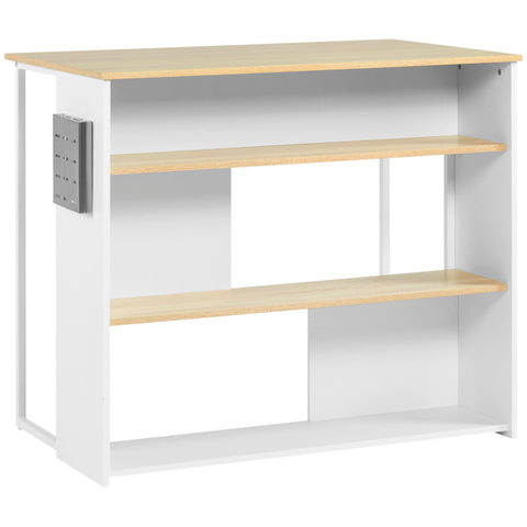 Rootz Kitchen Island - Modern Shelves - Storage Solution - Stainless Steel - 105 x 65 x 90 cm, White & Brown