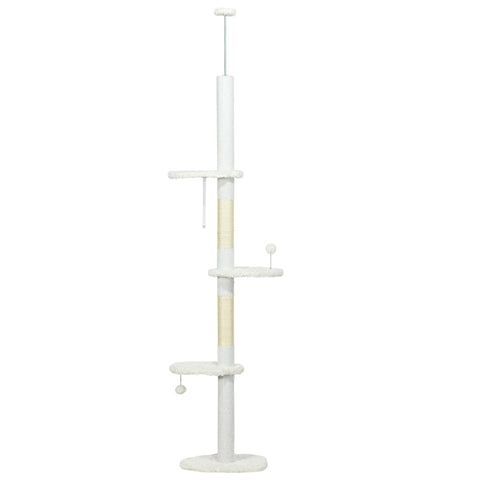 Rootz Ceiling-High Scratching Post - Adjustable Cat Tree - Climbing Tower - Protects Furniture - Multiple Platforms - 48W x 32D x 225-255H cm