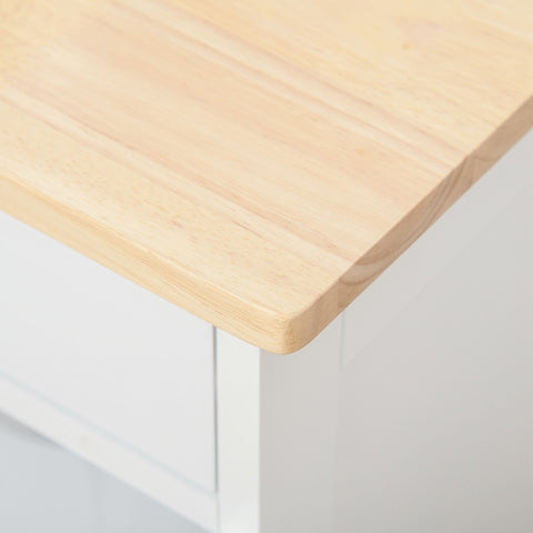Rootz Kitchen Island - Mobile Kitchen Cart - Rolling Storage Cabinet - Ample Storage - 67cm x 37cm x 87cm - White MDF, Rubberwood Top