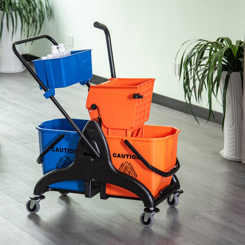 Rootz Professional Cleaning Trolley - Janitorial Cart - Cleaning Cart - Easy Floor Cleaning - 78cm x 45cm x 95cm