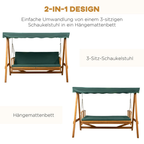 Rootz Hollywood Swing Garden Swing - Outdoor Swing - Patio Swing - Weather Resistant - Comfortable Cushions - Easy Assembly - 235cm x 128cm x 180cm - Green + Natural