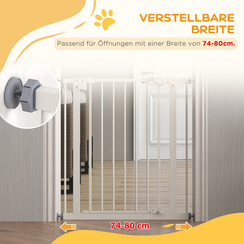 Rootz Dog Door Gate Barrier - Pet Gate - Safety Gate - Metal & Plastic, Easy Access, 68W x 77H cm, White