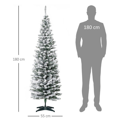 Rootz Slim Artificial Christmas Tree - Snow-Covered Tree - Festive Decoration - 180cm x 55cm - Green+White - Plastic & Metal