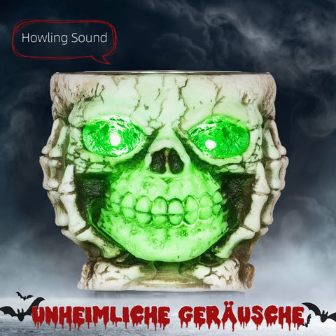 Rootz Halloween Skeleton Candy Bowl - Spooky Decoration - Glowing Green Eyes - Ghostly Howls - Battery Operated - Gray - Plastic - 16cm x 16cm x 14cm