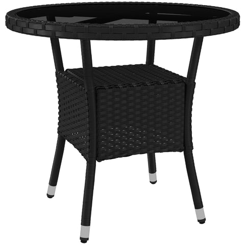 Rootz Round Garden Table - Patio Table - Outdoor Table - UV Resistant - Ø80 x 75H cm - Cozy-Chic Style - 1 Shelf - Easy Clean Tempered Glass