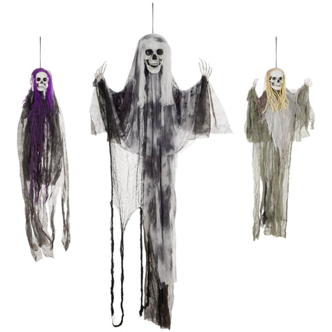 Rootz Halloween Skeleton Ghosts - Haunted House Decor - Scary Hanging Ghosts - High Quality Materials - 40cm x 10cm x 110cm, 30cm x 10cm x 90cm, 60cm x 17cm x 200cm