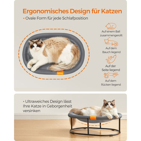 Rootz Cat Hammock - Gray Pet Bed - Steel Frame - Oxford Cloth - Lightweight - 52cm x 42cm x 20cm