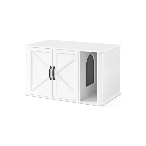 Rootz Cat House - Pet Furniture - Litter Box Cabinet - Chipboard - Double Doors - Cloud White - 85cm x 48.5cm x 50cm