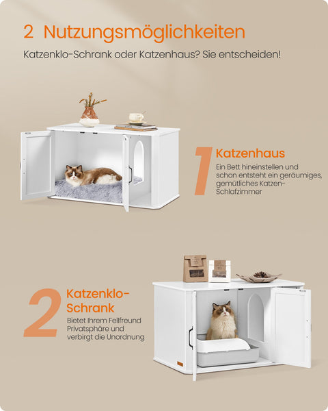 Rootz Cat House - Pet Furniture - Litter Box Cabinet - Chipboard - Double Doors - Cloud White - 85cm x 48.5cm x 50cm