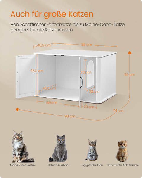 Rootz Cat House - Pet Furniture - Litter Box Cabinet - Chipboard - Double Doors - Cloud White - 85cm x 48.5cm x 50cm