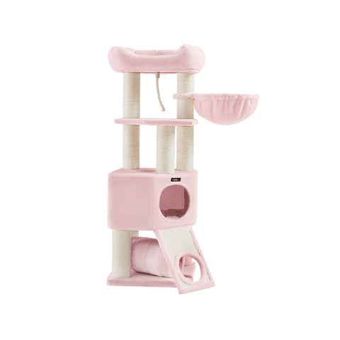 Rootz Scratching Post - Cat Tree - Climbing Frame - Chipboard & Plush - 50cm x 50cm x 141cm - Ideal for Multiple Cats - 22.3kg
