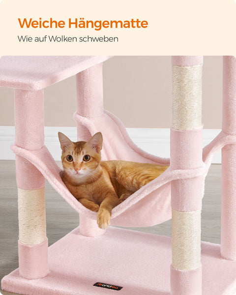 Rootz Cat Scratching Post - Kitty Tree - Cat Tower - Chipboard Plush Sisal - 55cm x 45cm x 143cm - Pastel Pink - Sturdy Construction - Multiple Cats - Easy Assembly