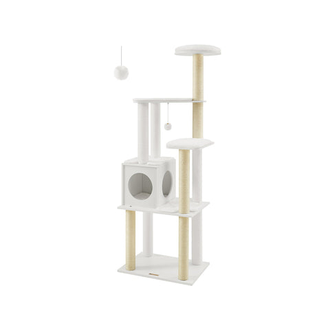 Rootz Large Cat Scratching Post - Cat Tree - Cat Scratcher - Chipboard - Plush - Sisal - 58cm x 40cm x 165cm