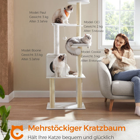 Rootz Large Cat Scratching Post - Cat Tree - Cat Scratcher - Chipboard - Plush - Sisal - 58cm x 40cm x 165cm