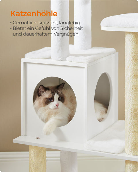 Rootz Large Cat Scratching Post - Cat Tree - Cat Scratcher - Chipboard - Plush - Sisal - 58cm x 40cm x 165cm