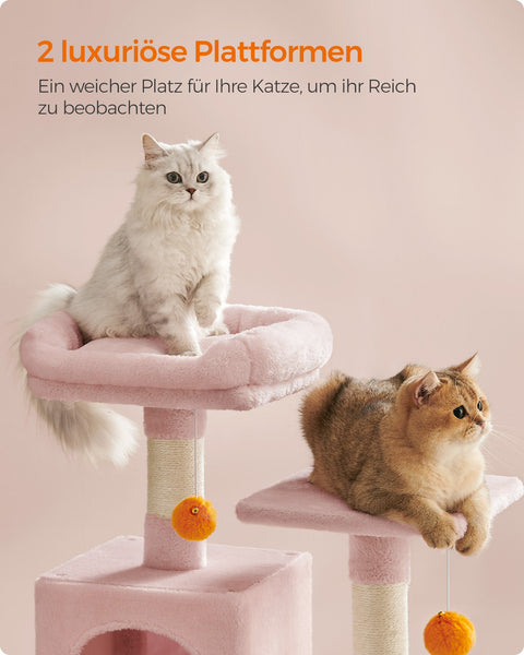 Rootz Pastel Pink Cat Scratching Post - Cat Tree - Cat Climber - Chipboard - Plush - Sisal - 49cm x 40cm x 155cm - 14.1kg - 78kg Max Load Capacity
