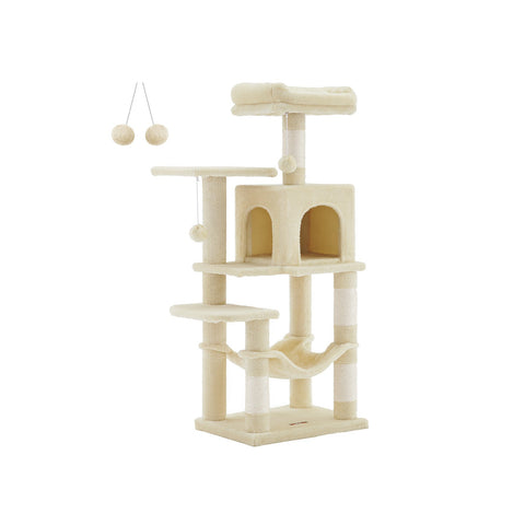 Rootz Cat Scratching Post - Cat Tree - Cat Climbing Frame - Chipboard Construction - Plush Covering - Sisal Rope - 45cm x 35cm x 112cm