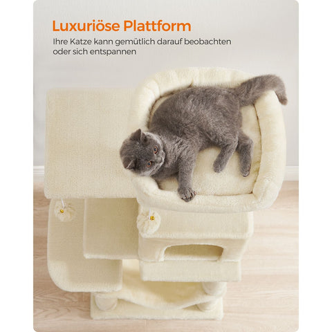 Rootz Cat Scratching Post - Cat Tree - Cat Climbing Frame - Chipboard Construction - Plush Covering - Sisal Rope - 45cm x 35cm x 112cm