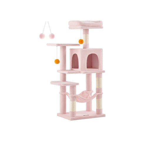Rootz Jelly Pink Cat Scratching Post - Cat Tree - Cat Climbing Frame - Chipboard Plush Sisal - 45cm x 35cm x 112cm - Sturdy Construction - Multi-Cat Household - Easy Assembly