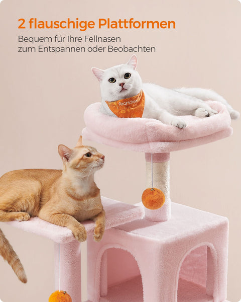 Rootz Jelly Pink Cat Scratching Post - Cat Tree - Cat Climbing Frame - Chipboard Plush Sisal - 45cm x 35cm x 112cm - Sturdy Construction - Multi-Cat Household - Easy Assembly