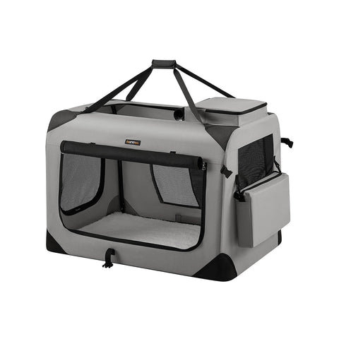 Rootz XXL Smoke Gray Dog Box - Pet Carrier - Crate - Metal Frame - 600D Oxford Fabric - Fleece - PVC Coating - 91cm x 63cm x 63cm