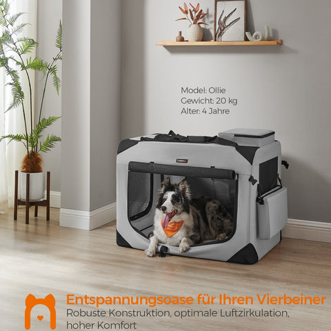 Rootz XXL Smoke Gray Dog Box - Pet Carrier - Crate - Metal Frame - 600D Oxford Fabric - Fleece - PVC Coating - 91cm x 63cm x 63cm