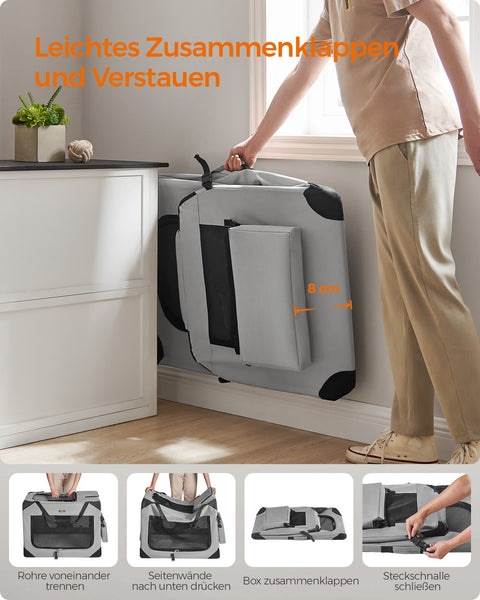 Rootz XXL Smoke Gray Dog Box - Pet Carrier - Crate - Metal Frame - 600D Oxford Fabric - Fleece - PVC Coating - 91cm x 63cm x 63cm