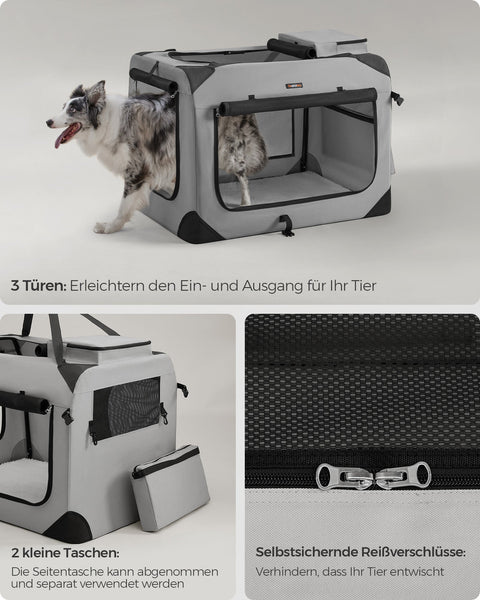 Rootz XXL Smoke Gray Dog Box - Pet Carrier - Crate - Metal Frame - 600D Oxford Fabric - Fleece - PVC Coating - 91cm x 63cm x 63cm