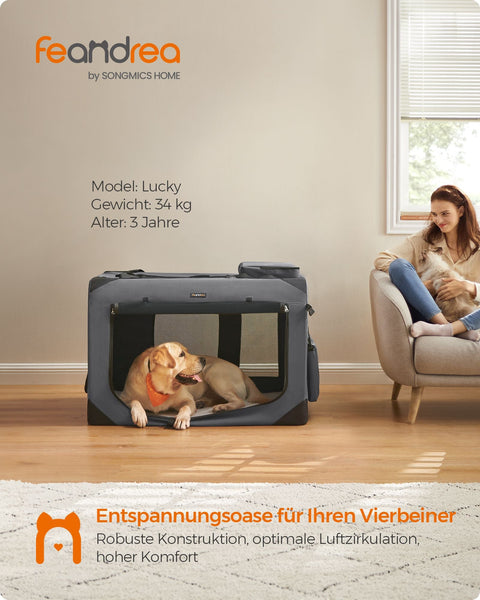 Rootz XXXL Gray Dog Box - Pet Crate - Kennel - Metal Frame - 600D Oxford Fabric - PVC Coating - Fleece - Spacious - Durable - Portable - 102cm x 69cm x 69cm - Foldable - 102cm x 69cm x 8cm - Lightweight - 5.9kg - Ideal for Dogs 32-42kg