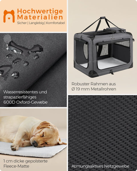 Rootz XXXL Gray Dog Box - Pet Crate - Kennel - Metal Frame - 600D Oxford Fabric - PVC Coating - Fleece - Spacious - Durable - Portable - 102cm x 69cm x 69cm - Foldable - 102cm x 69cm x 8cm - Lightweight - 5.9kg - Ideal for Dogs 32-42kg