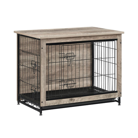 Rootz Greige Dog Cage - Pet Crate - Kennel - Chipboard and Steel Construction - Spacious Interior - Easy Assembly - 82.5cm x 56cm x 64cm - Max Load Capacity 70kg