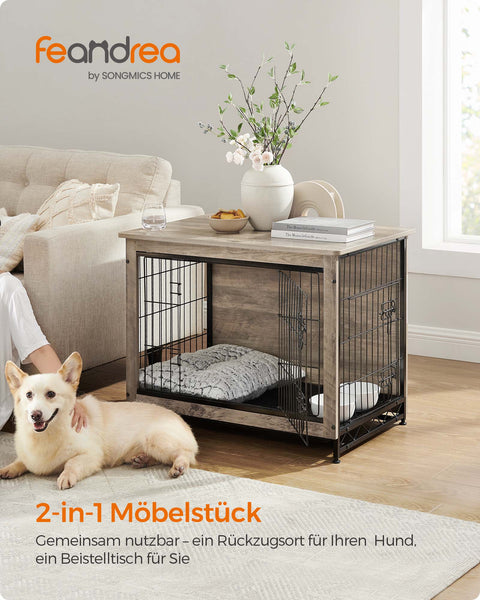 Rootz Greige Dog Cage - Pet Crate - Kennel - Chipboard and Steel Construction - Spacious Interior - Easy Assembly - 82.5cm x 56cm x 64cm - Max Load Capacity 70kg